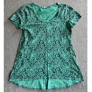 Fresh Produce Top Small Geometric Boho Art V-Neck Green Cotton Shirt Blue Beach